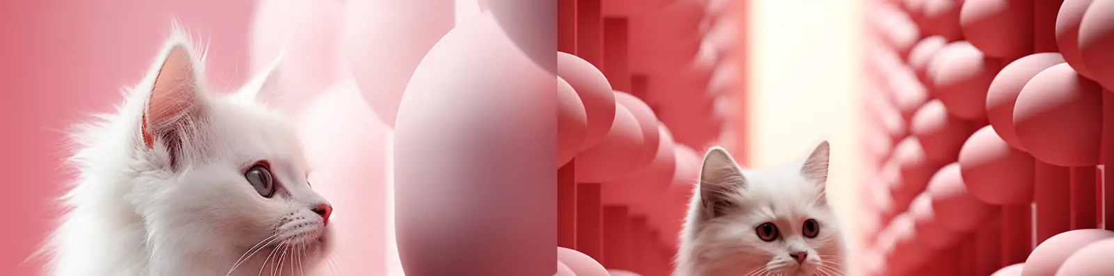 白色可爱猫咪粉色糖果球体背景特写镜头艺术摄影写真海报midjourney关键词咒语分享