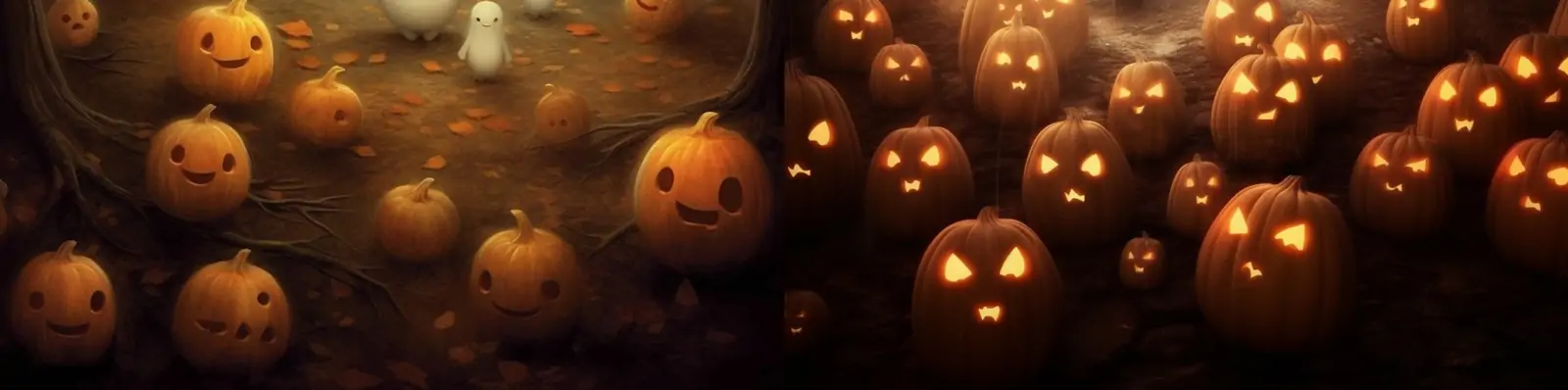 可爱复古万圣节南瓜灯幽灵城堡光效主题活动插图海报midjourney关键词咒语分享