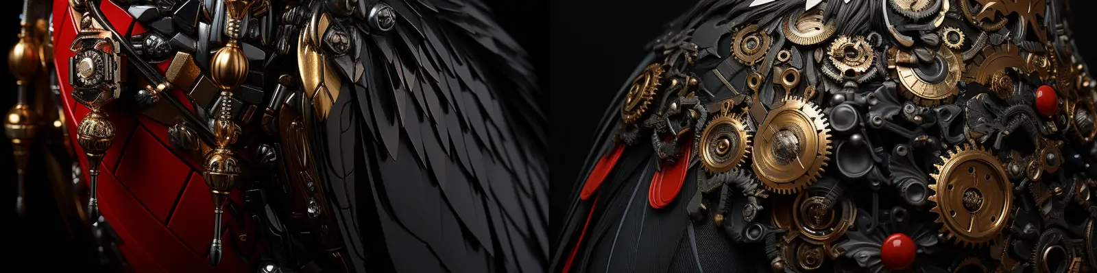 创意逼真拟人优雅红白黑蜂鸟概念艺术金属光泽动物模型midjourney关键词咒语分享