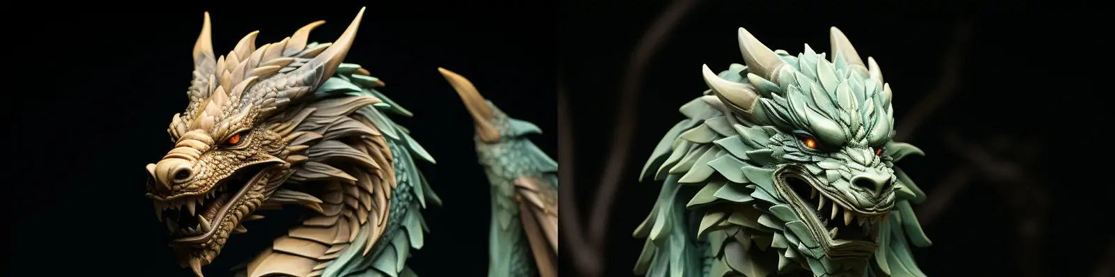 创意逼真立体青龙喷火动物折纸风格艺术工艺品金属模型摄影海报midjourney关键词咒语分享