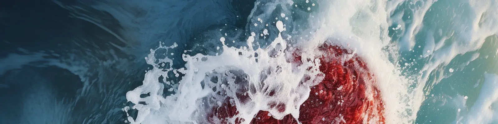 创意红色海洋之心花瓣海水浪花水花飞溅心形艺术海报背景俯视图midjourney关键词咒语