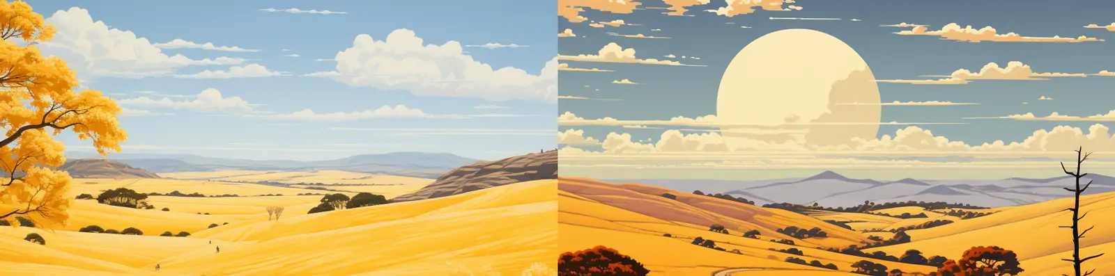 手绘唯美金色麦田田间小路女孩人物骑车背景自然景观艺术插图海报midjourney关键词咒语分享