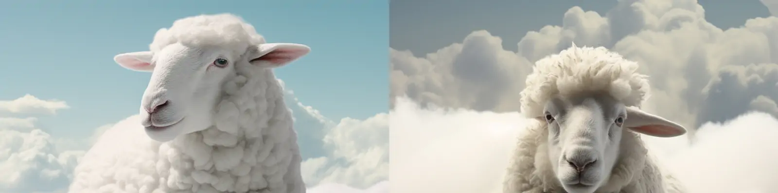 创意毛茸茸蓝色天空白色云朵小羊动物合成特写摄影海报midjourney关键词咒语