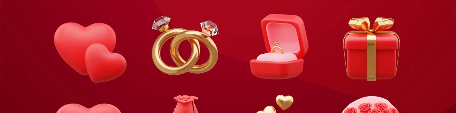 3D立体情人节戒指鲜花巧克力礼物红酒图标插图blender设计素材模型