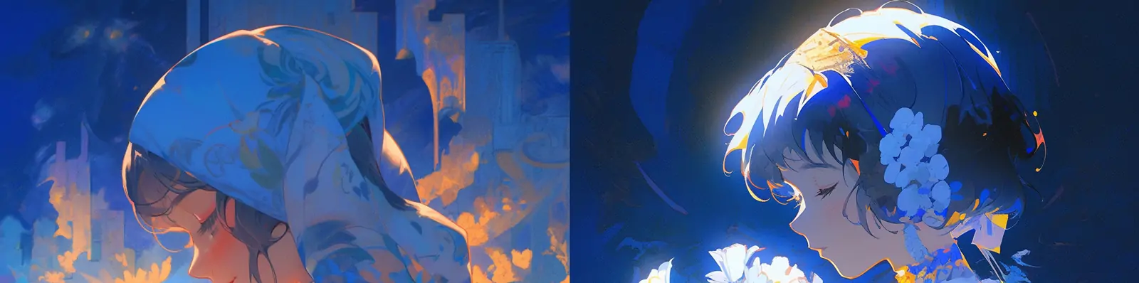 手绘动漫可爱卡通女孩手捧鲜花侧脸艺术插图绘画海报midjourney关键词咒语