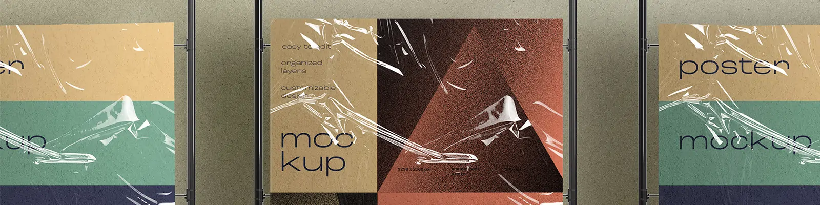 潮流A4透明塑料薄膜褶皱作品包装海报展示贴图样机psd素材模版Mockup