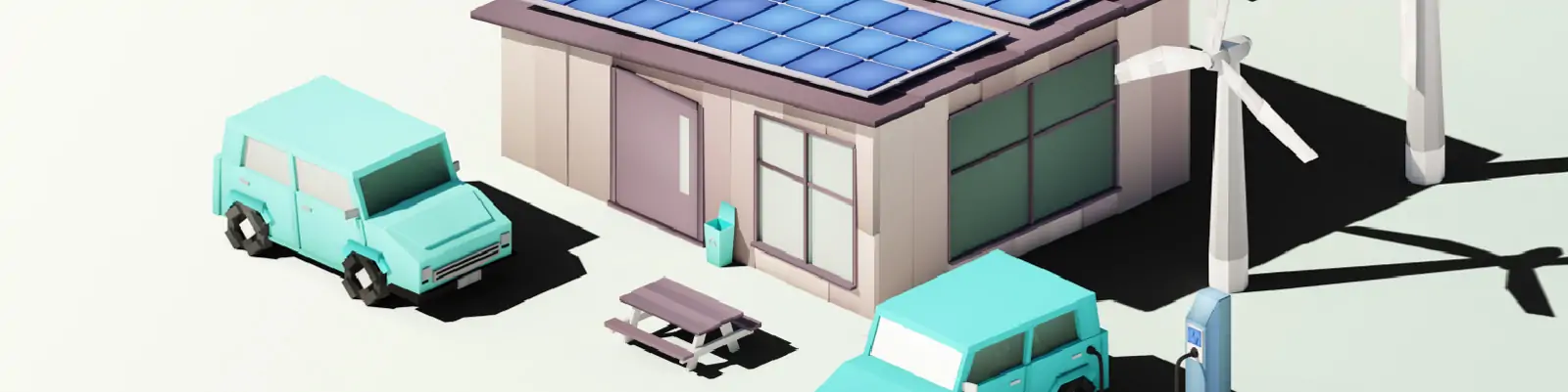 3D立体绿色环保能源风车建筑汽车组合插图blender模型