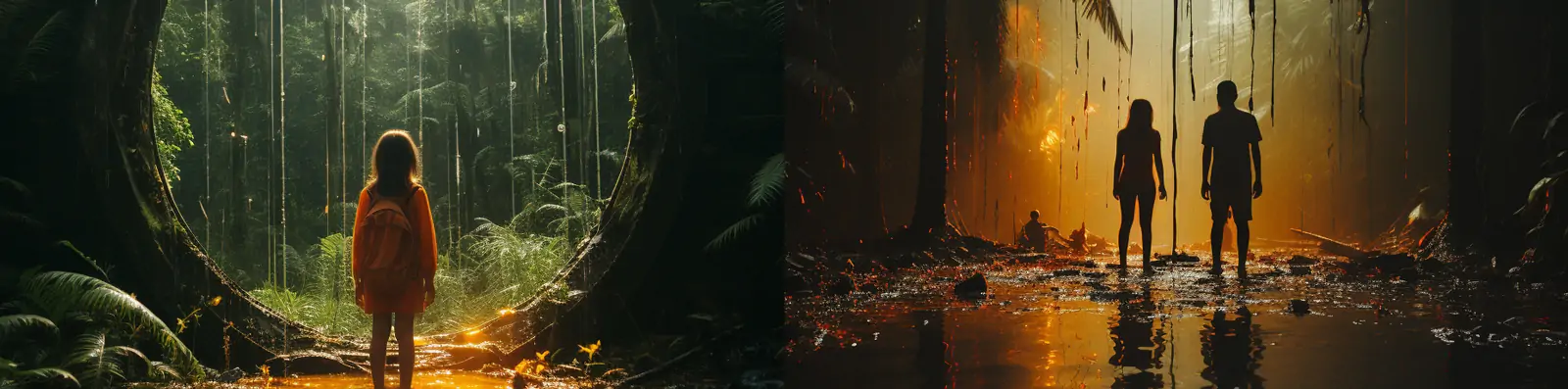 创意梦幻空灵自然热带森林现实主义人物镜子框架摄影写真海报midjourney关键词咒语分享