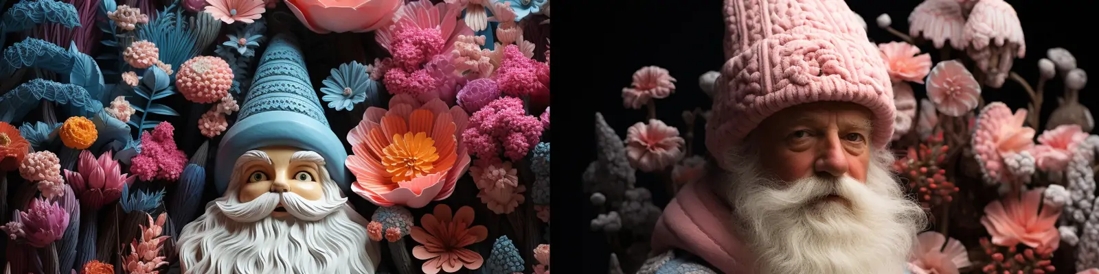 创意圣诞节剪纸艺术鲜花圣诞老人手工艺品立体黏土模型摄影海报midjourney关键词咒语分享：