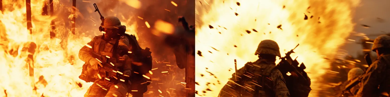 特种兵部队战争炮弹爆炸火焰燃烧枪林弹雨场景摄影海报midjourney关键词咒语