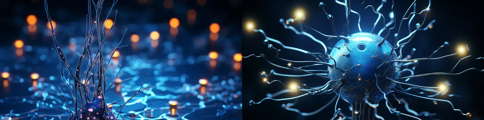 蓝色未来医疗科技健康立体神经元细胞显微镜特写镜头摄影海报背景midjourney关键词咒语