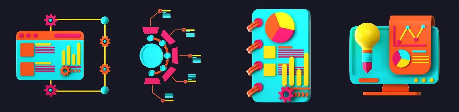3D立体彩色数据信息图表png图标插图blender设计素材模型
