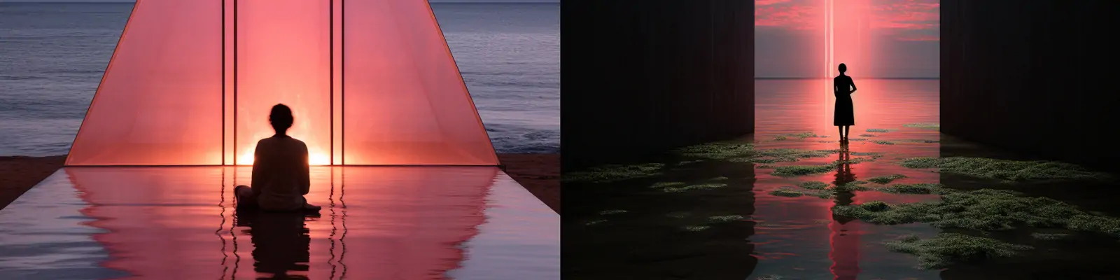 极简主义唯美粉色霓虹灯三角几何房屋天堂艺术美术摄影海报midjourney关键词咒语