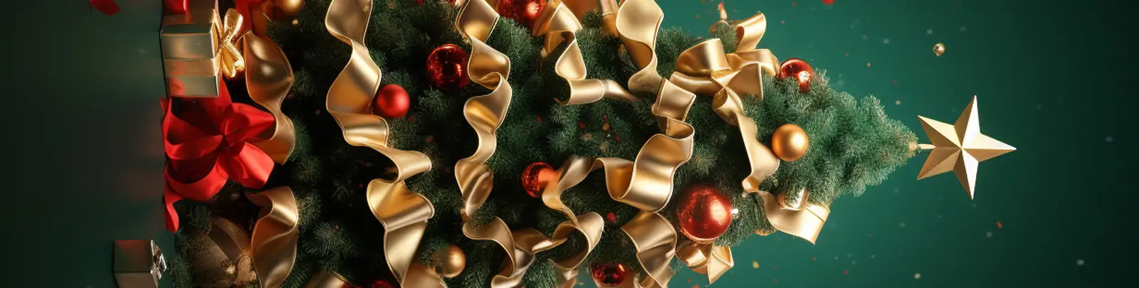 极简主义高级感圣诞节绿色圣诞树装饰丝带礼物产品杂志摄影海报midjourney关键词咒语