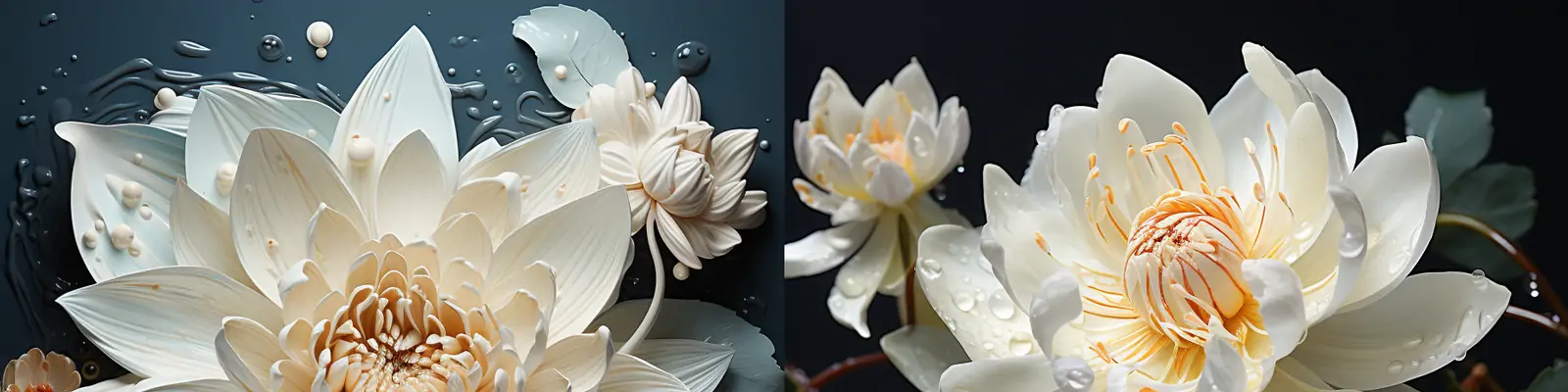 超现实主义透明水滴清晨露水花瓣鲜花植物特写艺术摄影海报midjourney关键词咒语分享：