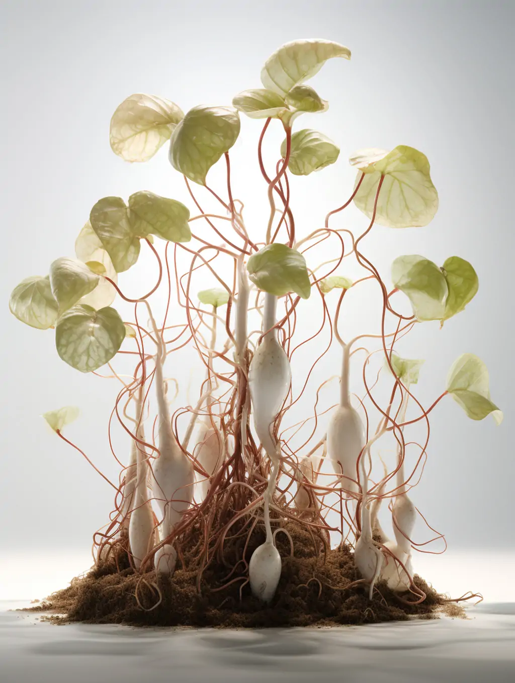 Midjourney - 创意极简主义蛋白质植物发达根系艺术摄影照片海报midjourney关键词咒语分享 植物-Ai宇宙吧-