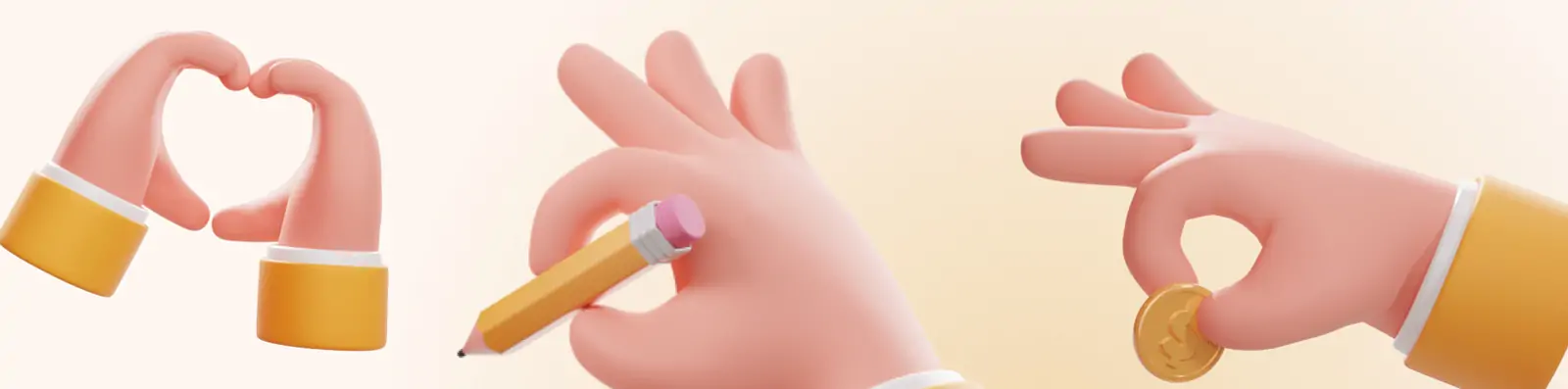 手绘3D立体可爱卡通趣味手势动作姿势图标插图blender模型