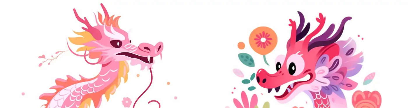 卡通可爱生肖龙年矢量插图风格midjourney绘图关键词咒语