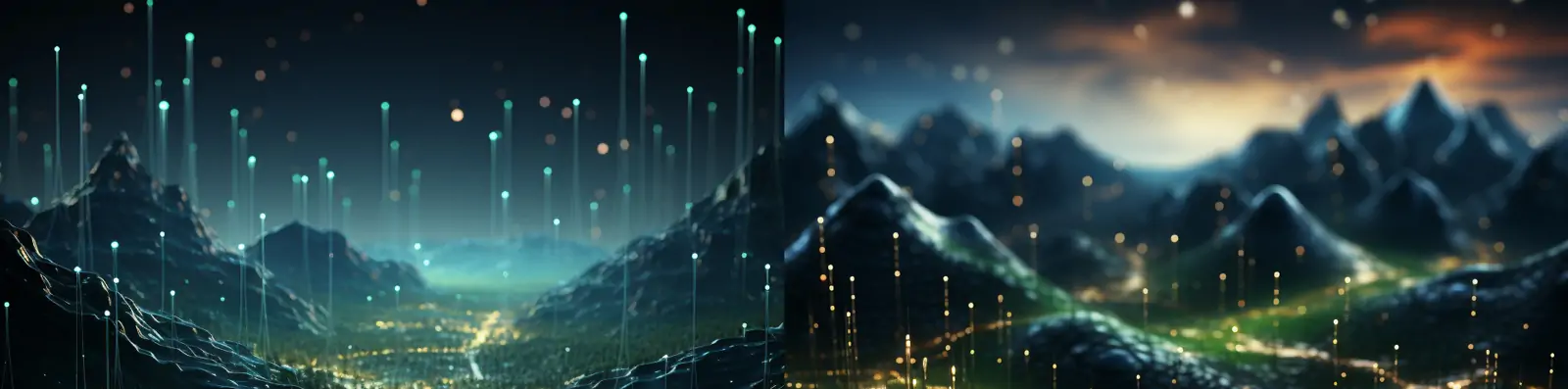 未来主义科技可视化大数据光效粒子三维立体网络线条数字海报背景midjourney关键词咒语分享