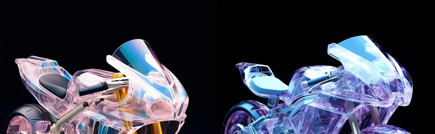 彩色透明亚克力机车摩托车模型玩具Midjourney关键词咒语