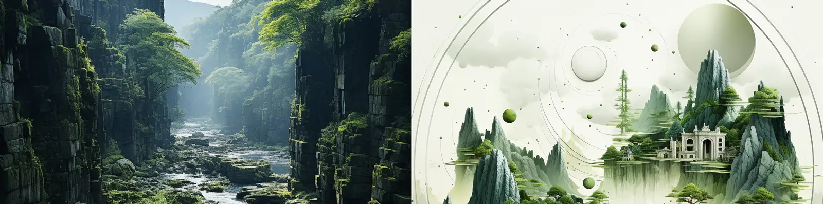 绿色神秘森林夏天树木植物自然山水圆形展台构图摄影海报背景midjourney关键词咒语