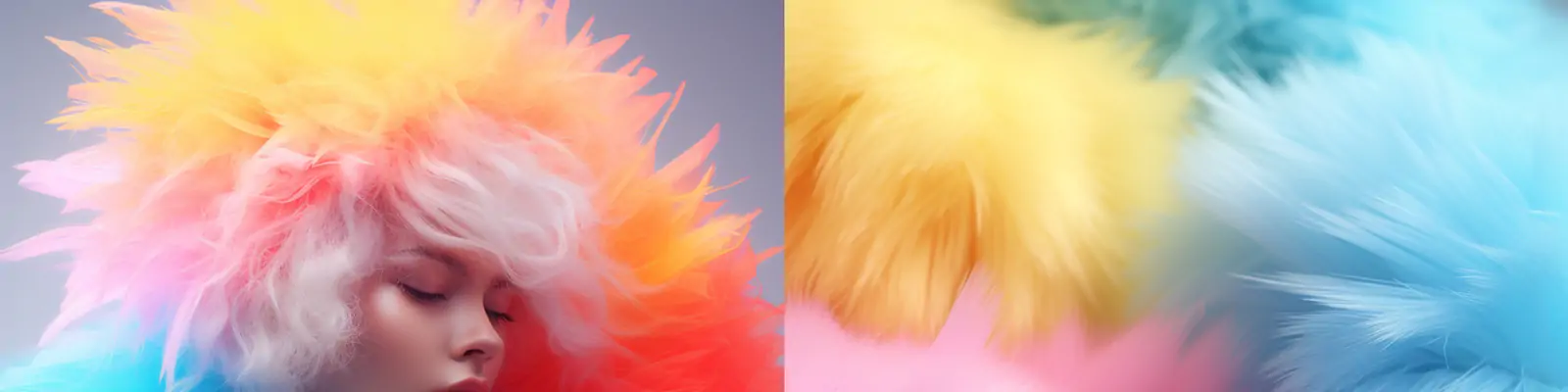 创意概念艺术彩色渐变时尚流行立体柔和毛茸茸毛球羽毛海报背景midjourney关键词咒语