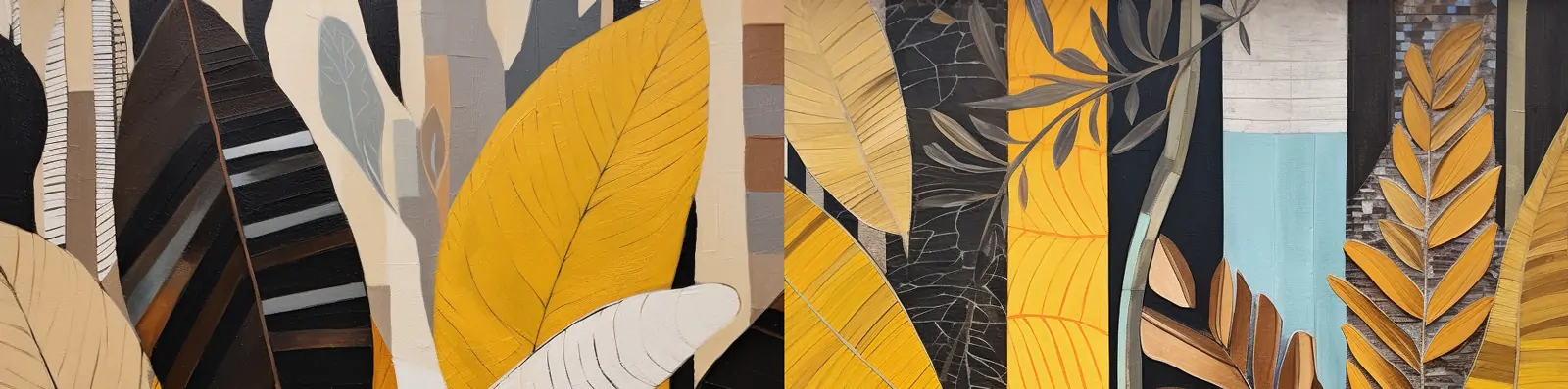 创意复古黄色金色秋天树叶抽象艺术条纹形状绘画海报背景midjourney关键词咒语分享