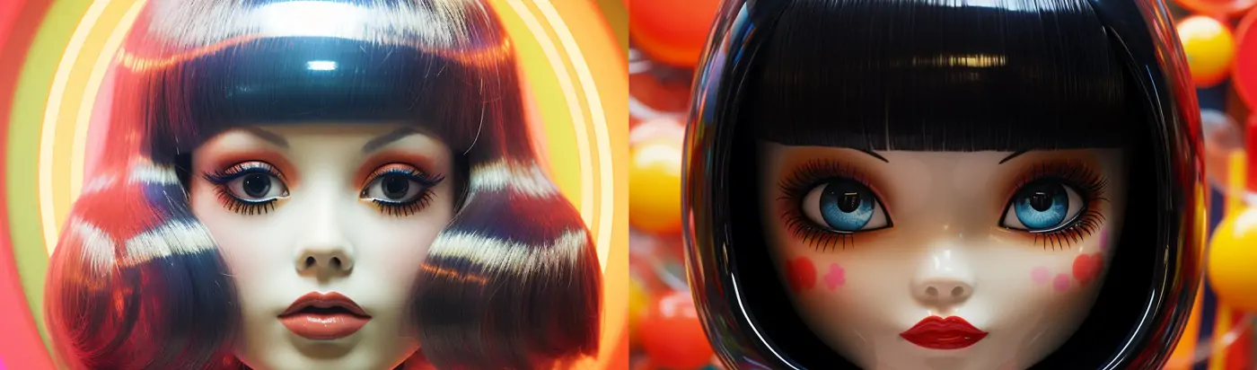 创意日本玻璃陶瓷娃娃女孩人物玩具模型特写海报midjourney关键词咒语