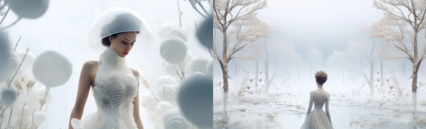 唯美造型舞台创意婚纱美女模特舞美灵感Midjourney关键词提示词咒语