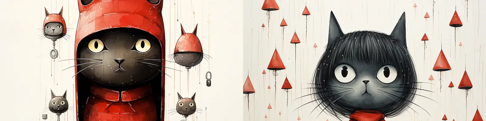 手绘日式可爱卡通极简主义动物猫咪插图绘画海报midjourney关键词咒语