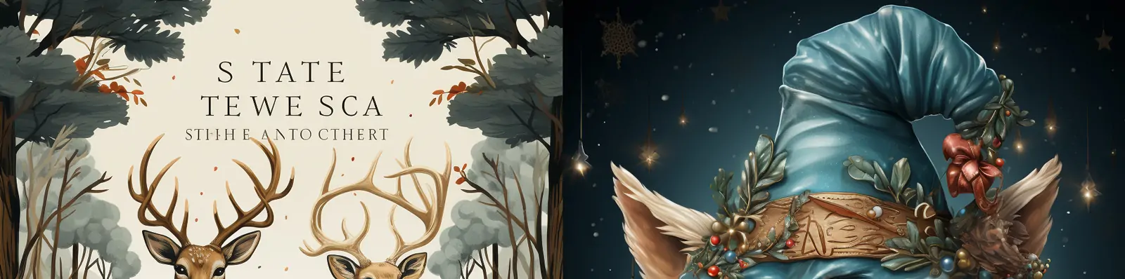 手绘冬天圣诞节圣诞老人麋鹿建筑城堡派对场景插图海报midjourney关键词咒语：