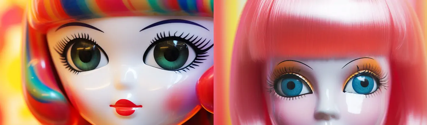 创意日本玻璃陶瓷娃娃女孩人物玩具模型特写海报midjourney关键词咒语