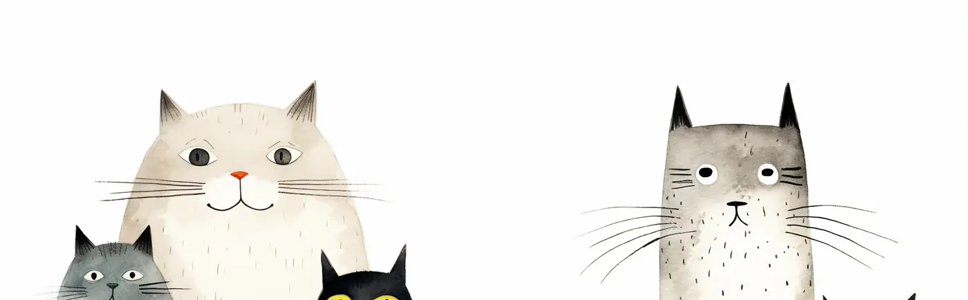 平面水彩画猫咪简约插图插画Midjourney关键词提示词咒语