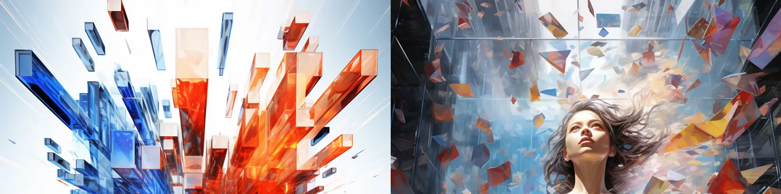 创意彩色几何碎片透明镜面材料空间视觉冲击数字艺术海报背景midjourney关键词咒语分享