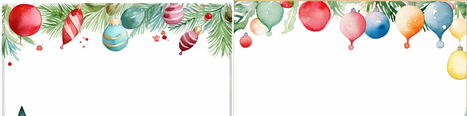 手绘彩色神奇圣诞节边框圣诞树气球铃铛装饰水彩画插图海报背景midjourney关键词咒语：