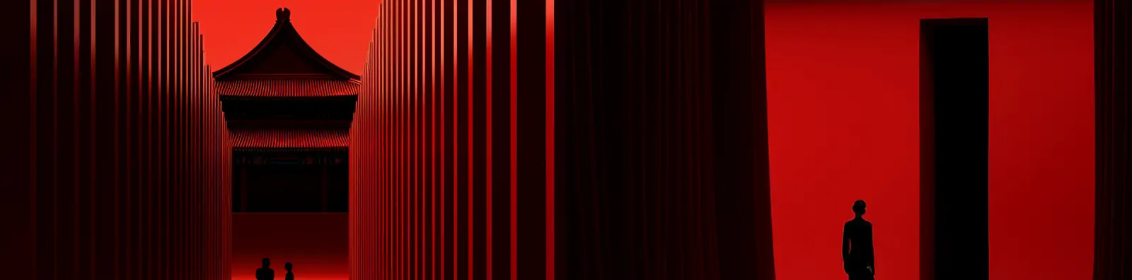 极简主义中国红色紫禁城红墙建筑艺术场景摄影海报背景midjourney关键词咒语