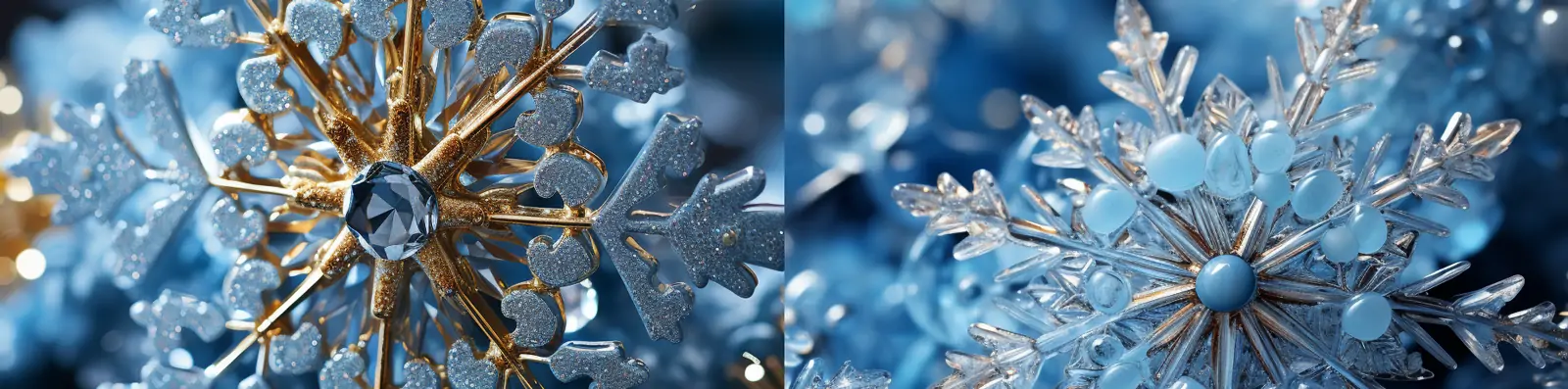 创意冬天蓝色透明晶莹剔透立体雪花模型装饰产品摄影海报midjourney关键词咒语