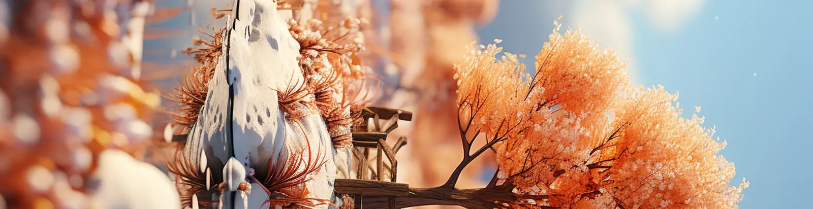 温馨暖色调金色秋天微观树叶小木屋温暖阳光落叶场景艺术空间海报midjourney关键词咒语