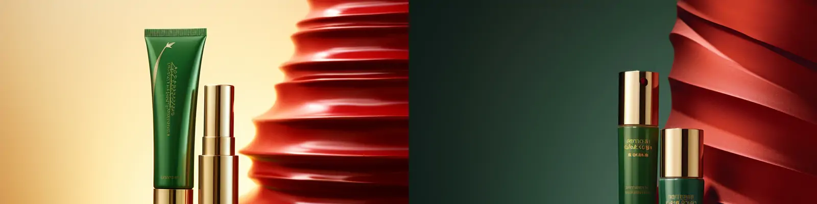 高级感圣诞节红色绿色化妆品护肤品礼物电商广告杂志摄影空间海报midjourney关键词咒语