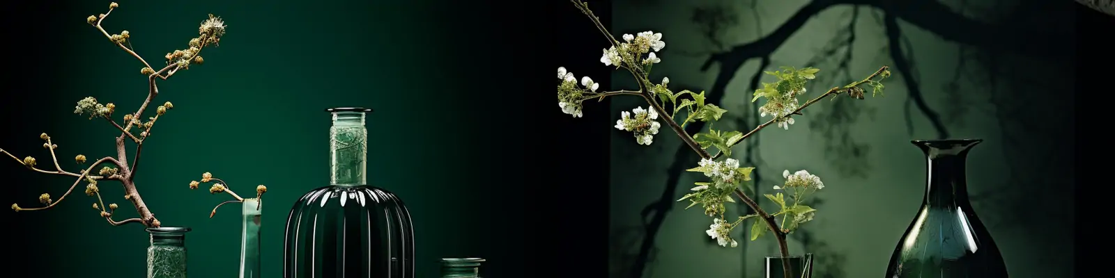 中国风东方艺术禅宗美学绿色空间透明玻璃花瓶静物拍摄视觉海报midjourney关键词咒语