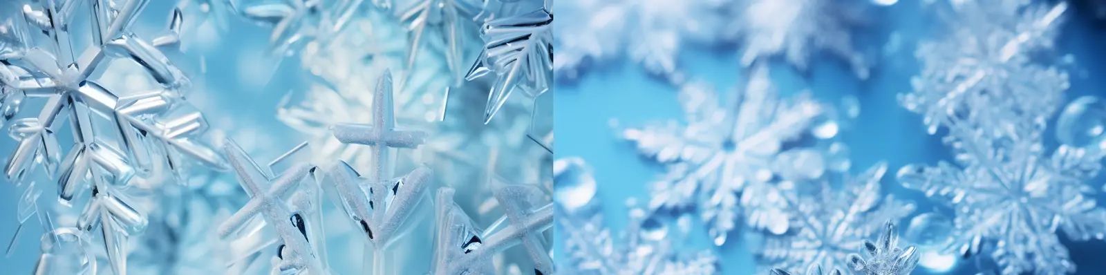 创意冬天蓝色透明晶莹剔透立体雪花微观形状模型装饰产品摄影海报midjourney关键词咒语