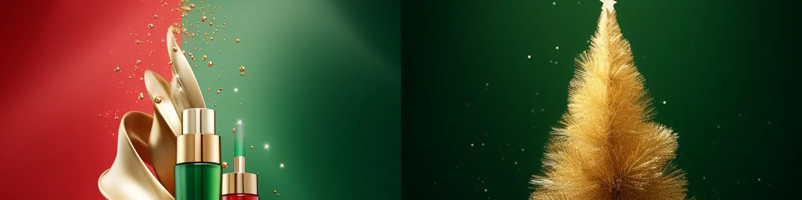 高级感圣诞节圣诞树化妆品护肤品礼物电商广告杂志摄影空间海报midjourney关键词咒语