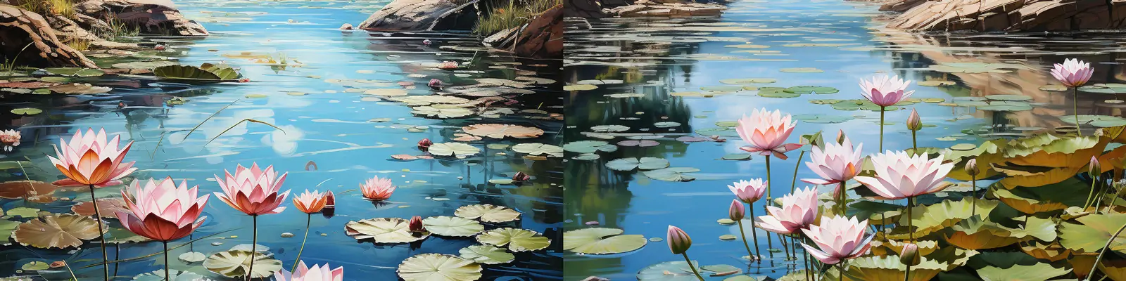 清新自然波光粼粼湖面荷花池塘蜻蜓蓝天白云景观艺术摄影海报midjourney关键词咒语分享