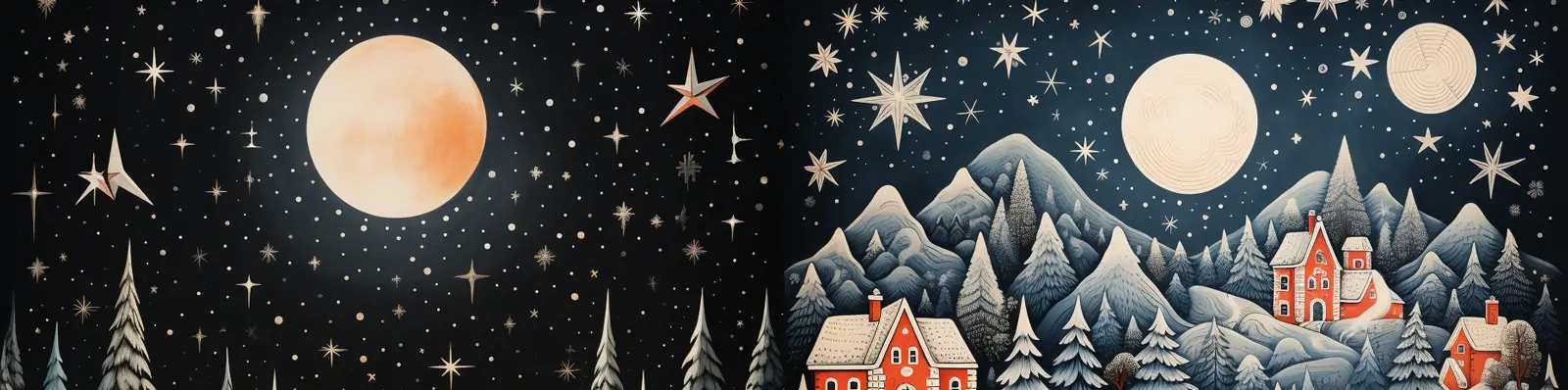 创意手绘圣诞节圣诞老人圣诞树雕刻风格场景艺术插图动画海报midjourney关键词咒语：