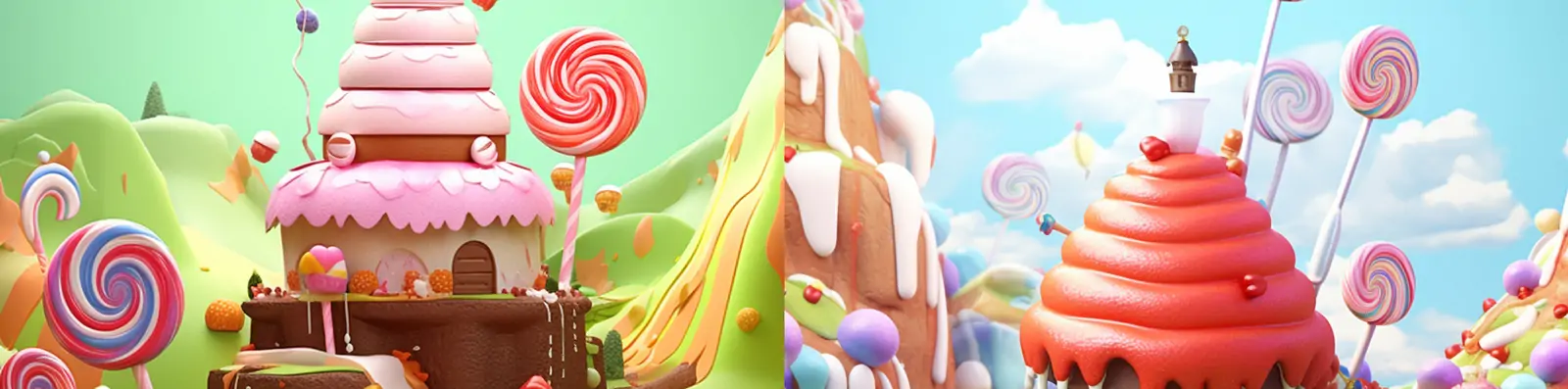 C4d卡通风格奶油蛋糕糖果棒棒糖世界midjourney关键词咒语