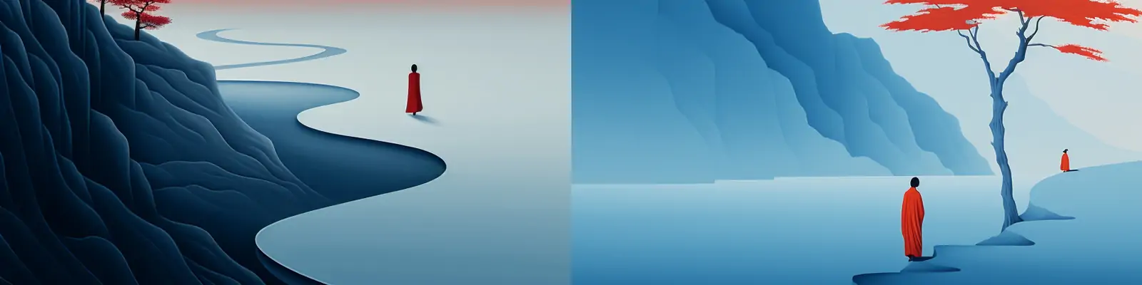 极简主义中国风古典宫殿东方艺术美学禅意山水风景画插图海报midjourney关键词咒语