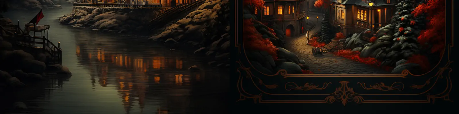 手绘复古圣诞节城市建筑城堡画册封面海报midjourney关键词咒语：