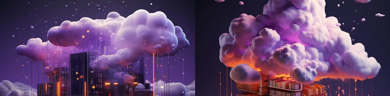 创意科技立体紫色光效线条图形大数据迁移云朵空间海报背景midjourney关键词咒语