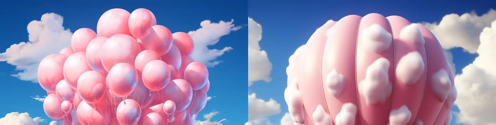 梦幻粉色气球热气球天空云朵雪山飞行迪士尼风格场景艺术海报背景midjourney关键词咒语分享