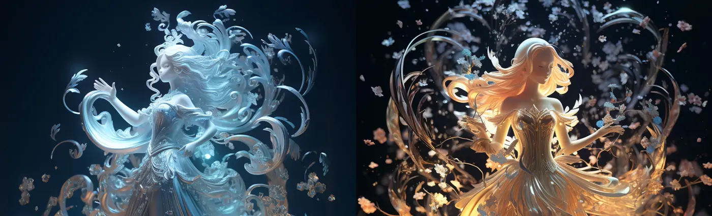 3D立体梦幻魔法女孩站立在图书透明雕塑工艺品模型midjourney关键词咒语分享